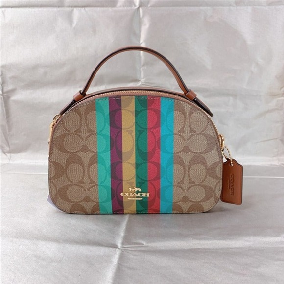 Coach Handbags - Coach C5642 Serena Satchel In Signature Canvas With Stripe In Khaki Multi